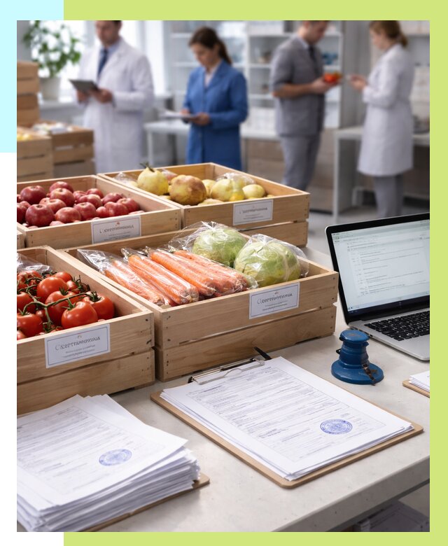Сертификация овощей и фруктов в Ломоносове от 8708 р. | Алешин-Лмн